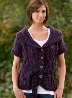 Fitted Cabled Shawl-Collared Vest