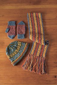 Stranded Hat, Reversible Scarf and Helix Mittens