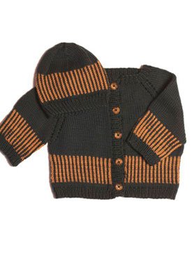 Striped Cardi & Matching Beanie or Beret Pattern